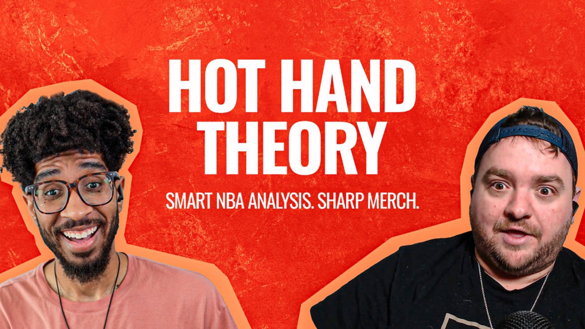 XJ and Geoff with 'Hot Hand Theory' text on a red background